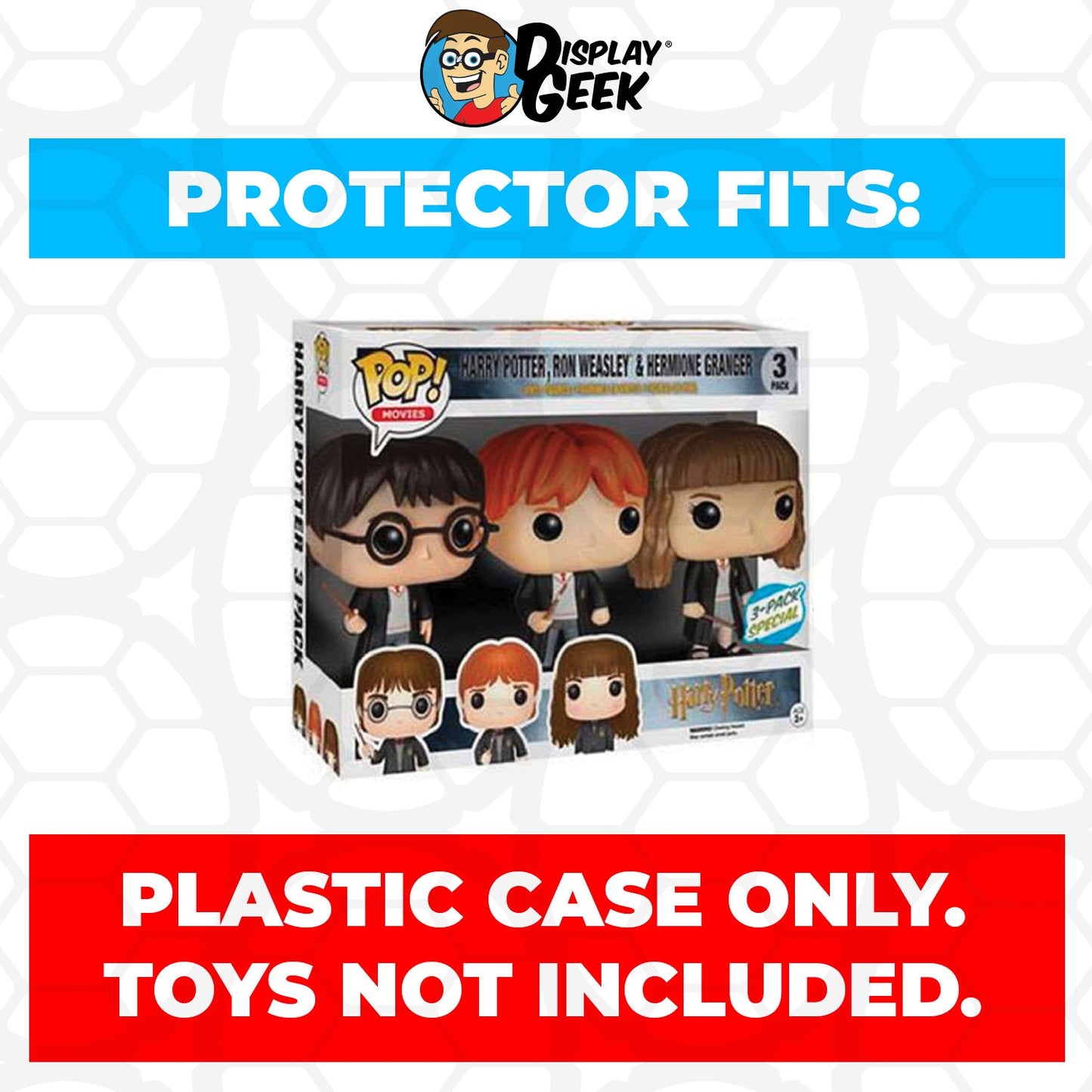 Pop Protector for 3 Pack Harry Potter, Ron Weasley & Hermione Granger Funko Pop