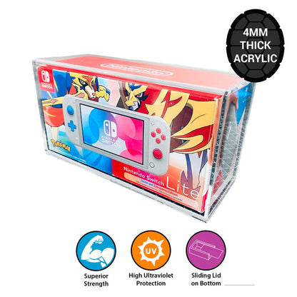 Acrylic Case for Nintendo Switch Lite Standard Video Game Console Box, 4mm thick, UV Resistant & Magnetic Slide Bottom